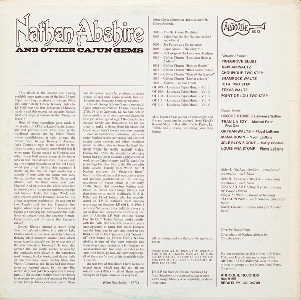 Various - Nathan Abshire And Other Cajun Gems | Arhoolie Records (5013) - 2 Various - Nathan Abshire And Other Cajun Gems | Arhoolie Records (5013) - 2