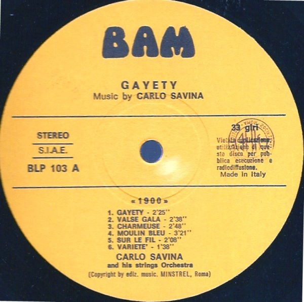 Carlo Savina - Gayety | BAM (BLP 103) - 2 Carlo Savina - Gayety | BAM (BLP 103) - 2