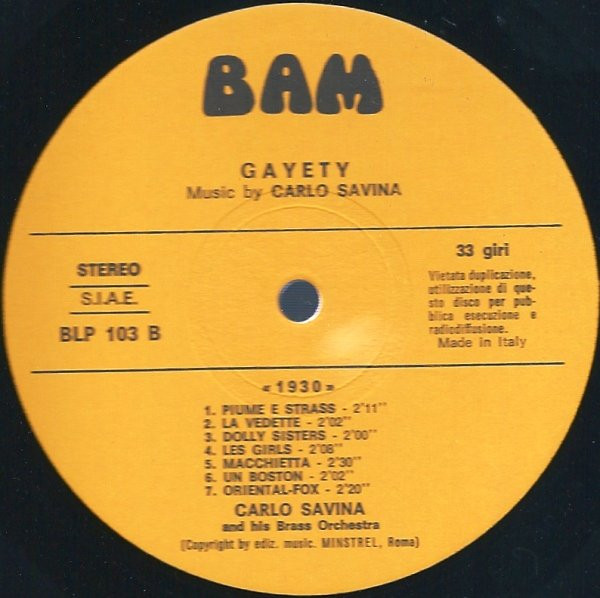 Carlo Savina - Gayety | BAM (BLP 103) - 3 Carlo Savina - Gayety | BAM (BLP 103) - 3