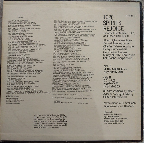 Albert Ayler - Spirits Rejoice | ESP-Disk' (1020) - 2