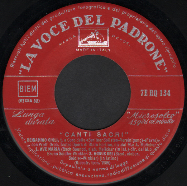 Beniamino Gigli - Canti Sacri | La Voce Del Padrone (7E-RQ 134) - 3 Beniamino Gigli - Canti Sacri | La Voce Del Padrone (7E-RQ 134) - 3