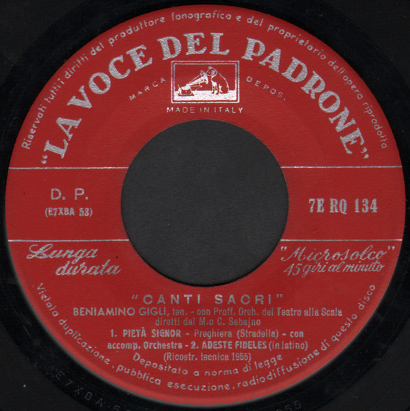 Beniamino Gigli - Canti Sacri | La Voce Del Padrone (7E-RQ 134) - 4 Beniamino Gigli - Canti Sacri | La Voce Del Padrone (7E-RQ 134) - 4