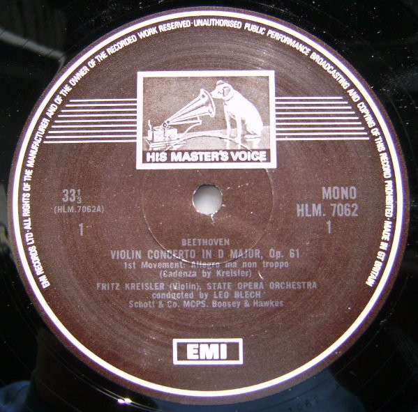 Fritz Kreisler - Ludwig Van Beethoven - Violin Concerto And Encores | His Master's Voice (HLM 7062) - 2 Fritz Kreisler - Ludwig Van Beethoven - Violin Concerto And Encores | His Master's Voice (HLM 7062) - 2