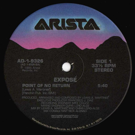 Exposé - Point Of No Return | Arista (AD-1-9326) - main