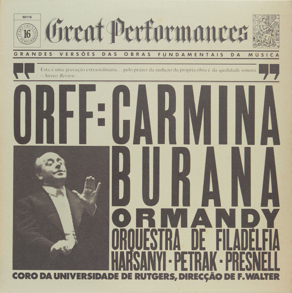 Carl Orff - The Philadelphia Orchestra , Conductor: Eugene Ormandy , Coprano: Janice Harsanyi - Carmina Burana | CBS (60116)