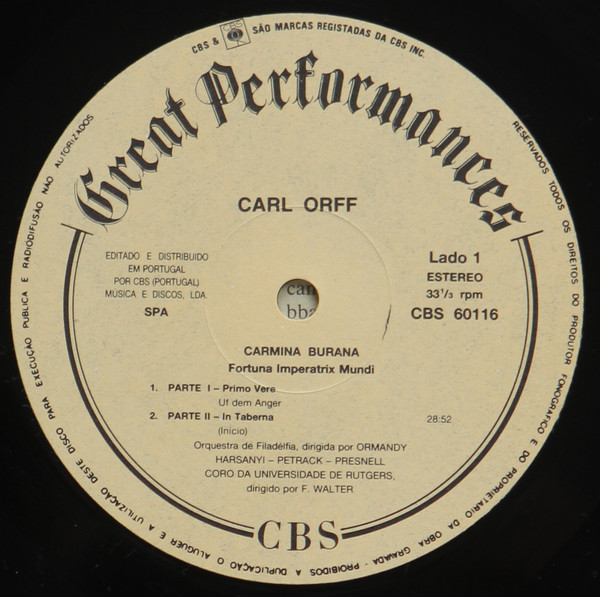 Carl Orff - The Philadelphia Orchestra , Conductor: Eugene Ormandy , Coprano: Janice Harsanyi - Carmina Burana | CBS (60116) - 3