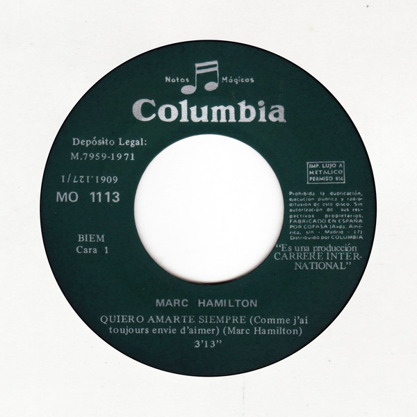 Marc Hamilton - Quiero Amarte Siempre / Alfombra Magica | Columbia (MO 1113) - 3