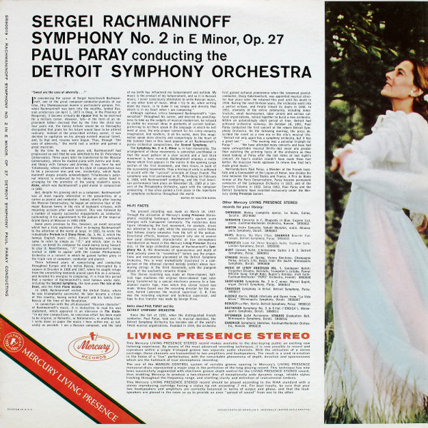 Sergei Vasilyevich Rachmaninoff , Paul Paray , Detroit Symphony Orchestra - Symphony No. 2 In E Minor, Op. 27 | Mercury (SR90019) - 2