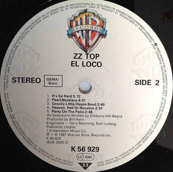 ZZ Top - El Loco | Warner Bros. Records (K 56 929) - 4 ZZ Top - El Loco | Warner Bros. Records (K 56 929) - 4