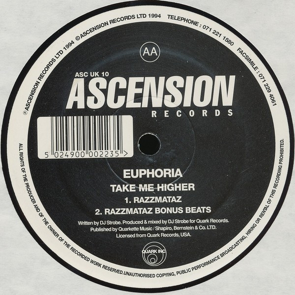 Euphoria - Take Me Higher | Ascension Records (ASC UK 10) - 2