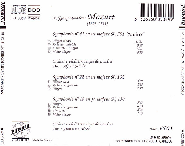Wolfgang Amadeus Mozart - London Philharmonic Orchestra - Symphonie N°41 "Jupiter" - Symphonies N° 22 Et 18 | Powder Classics (CD 5069) - 2
