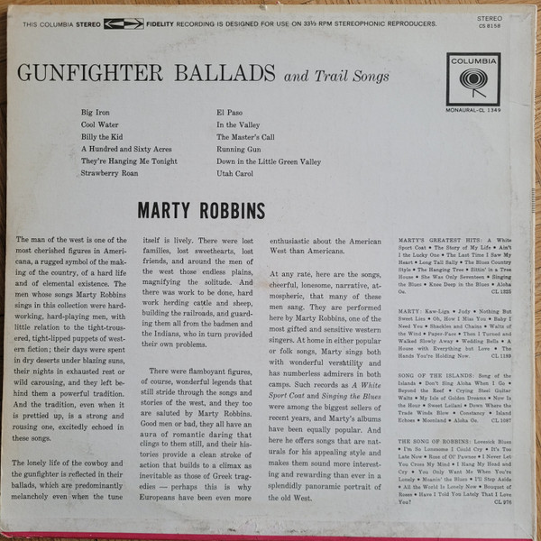 Marty Robbins - Gunfighter Ballads And Trail Songs | Columbia (CS 8158) - 2 Marty Robbins - Gunfighter Ballads And Trail Songs | Columbia (CS 8158) - 2