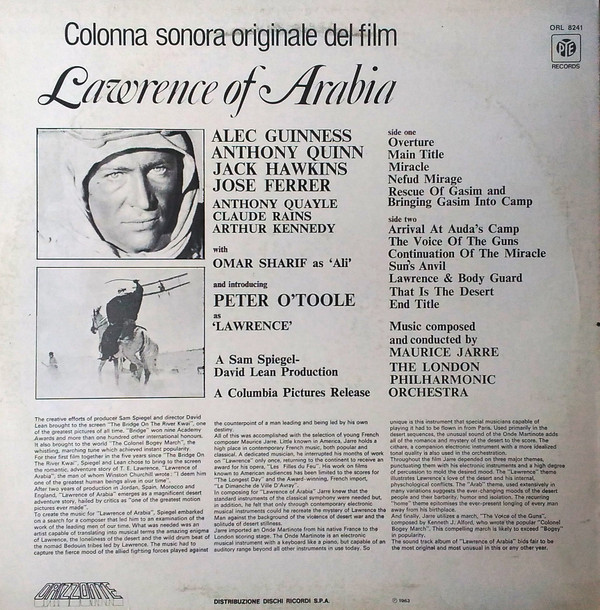Maurice Jarre , London Philharmonic Orchestra - Colonna Sonora Originale Del Film Lawrence Of Arabia | Pye Records (ORL 8241) - 3 Maurice Jarre , London Philharmonic Orchestra - Colonna Sonora Originale Del Film Lawrence Of Arabia | Pye Records (ORL 8241) - 3