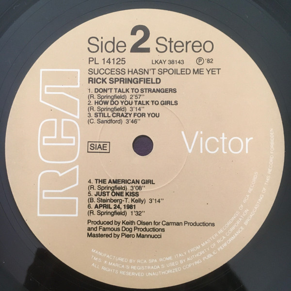 Rick Springfield - Success Hasn't Spoiled Me Yet | RCA (PL 14125) - 4 Rick Springfield - Success Hasn't Spoiled Me Yet | RCA (PL 14125) - 4