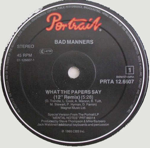 Bad Manners - What The Papers Say (12" Remix) | Portrait (A 12.6607) - 3 Bad Manners - What The Papers Say (12" Remix) | Portrait (A 12.6607) - 3