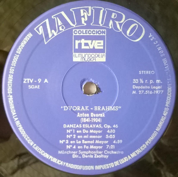 Antonín Dvořák / Johannes Brahms - Danzas Eslavas, Op. 46 / Danzas Húngaras | Zafiro (ZTV-9) - 3 Antonín Dvořák / Johannes Brahms - Danzas Eslavas, Op. 46 / Danzas Húngaras | Zafiro (ZTV-9) - 3
