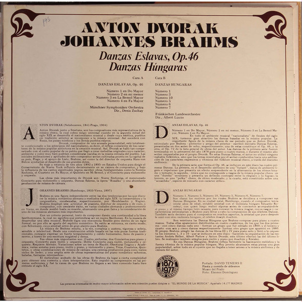 Antonín Dvořák / Johannes Brahms - Danzas Eslavas, Op. 46 / Danzas Húngaras | Zafiro (ZTV-9) - 2 Antonín Dvořák / Johannes Brahms - Danzas Eslavas, Op. 46 / Danzas Húngaras | Zafiro (ZTV-9) - 2