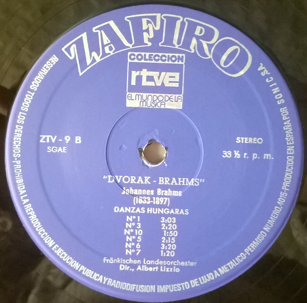 Antonín Dvořák / Johannes Brahms - Danzas Eslavas, Op. 46 / Danzas Húngaras | Zafiro (ZTV-9) - 4 Antonín Dvořák / Johannes Brahms - Danzas Eslavas, Op. 46 / Danzas Húngaras | Zafiro (ZTV-9) - 4
