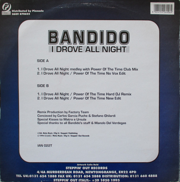 Bandido - I Drove All Night | Steppin' Out Records (IAN022T) - 4