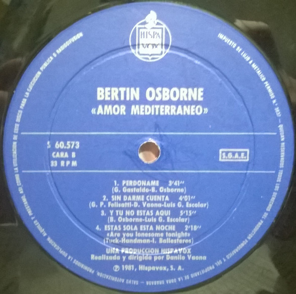 Bertín Osborne - Amor Mediterraneo | Hispavox (S 60.573) - 4