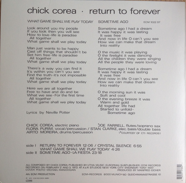 Chick Corea - Return To Forever | ECM Records (ECM 1022 ST) - 2