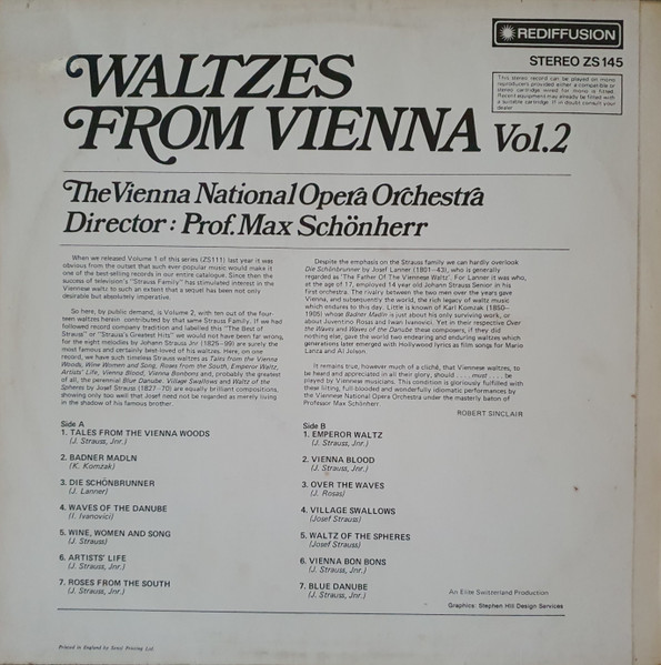 Orchester Der Wiener Staatsoper , Director Max Schönherr - Waltzes From Vienna Volume 2 | Rediffusion (ZS145) - 2