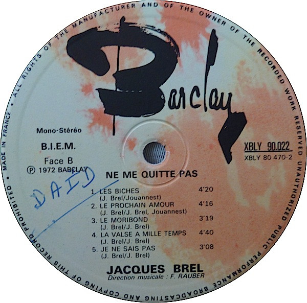 Jacques Brel - Ne Me Quitte Pas 8 | Barclay (90.022) - 4 Jacques Brel - Ne Me Quitte Pas 8 | Barclay (90.022) - 4