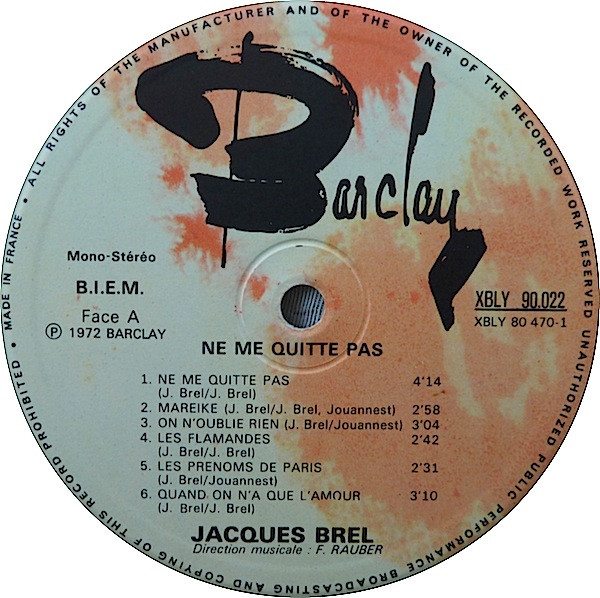 Jacques Brel - Ne Me Quitte Pas 8 | Barclay (90.022) - 3 Jacques Brel - Ne Me Quitte Pas 8 | Barclay (90.022) - 3