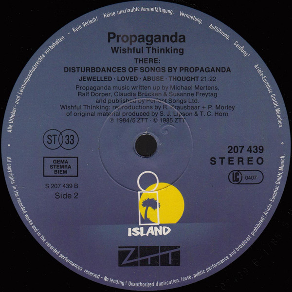 Propaganda - Wishful Thinking | Island Records (207 439) - 4 Propaganda - Wishful Thinking | Island Records (207 439) - 4