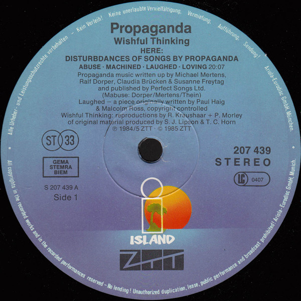 Propaganda - Wishful Thinking | Island Records (207 439) - 3 Propaganda - Wishful Thinking | Island Records (207 439) - 3