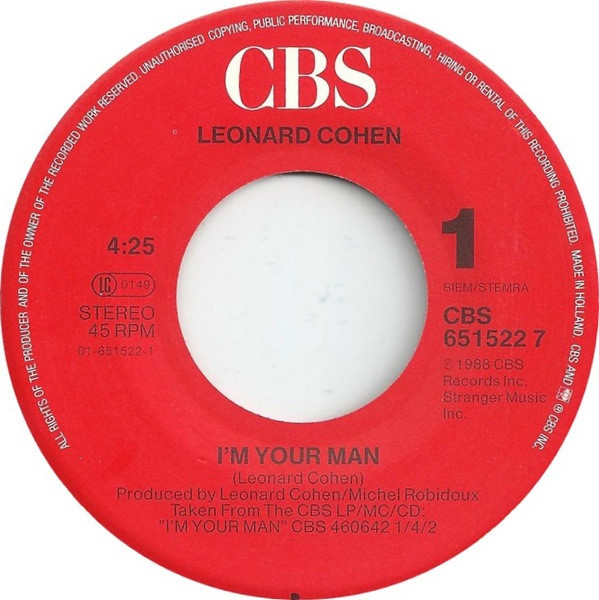 Leonard Cohen - I'm Your Man | CBS (CBS 651522 7) - 3