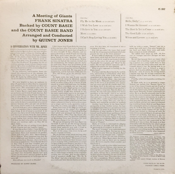 Frank Sinatra • Count Basie Orchestra - It Might As Well Be Swing | Reprise Records (FS-1012) - 2