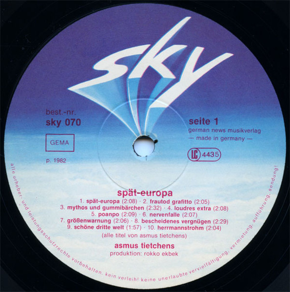 Asmus Tietchens - Spät-Europa | Sky Records (SKY 070) - 3