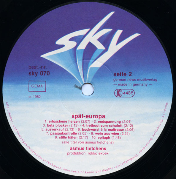 Asmus Tietchens - Spät-Europa | Sky Records (SKY 070) - 4