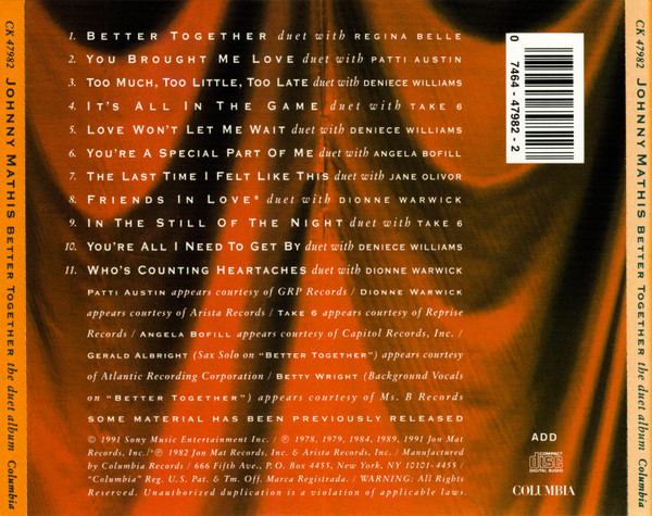 Johnny Mathis - Better Together - The Duet Album | Columbia (CK 47982) - 2