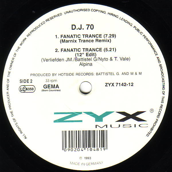 DJ 70 - Fanatic Trance | ZYX Music (ZYX 7142-12) - 2