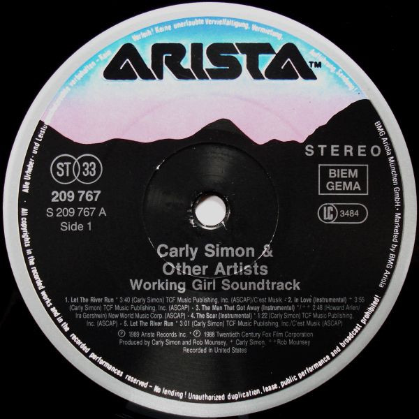 Various Featuring Music By Carly Simon - Working Girl (Original Soundtrack Album) | Arista (209 767) - 3