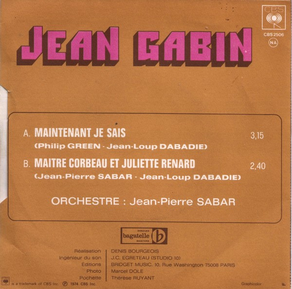 Jean Gabin - Maintenant Je Sais | CBS (CBS 2506) - 2