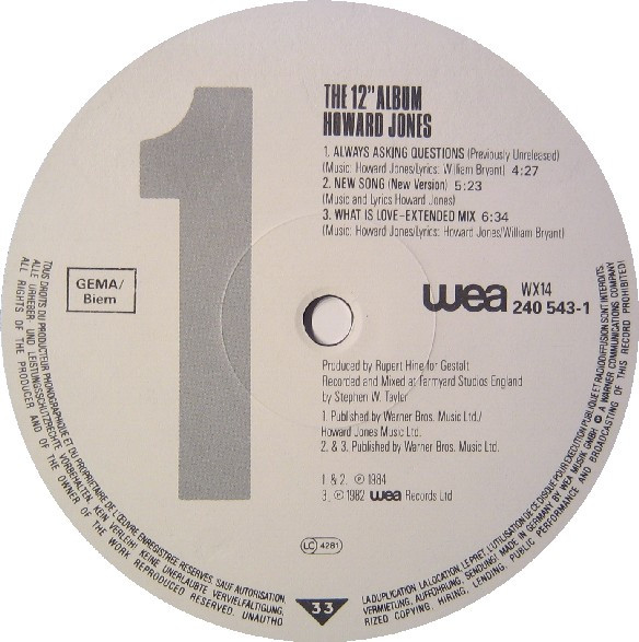 Howard Jones - The 12" Album | WEA (240 543-1) - 4