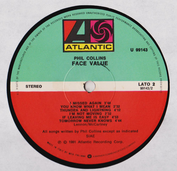 Phil Collins - Face Value | Atlantic (U 99143) - 4 Phil Collins - Face Value | Atlantic (U 99143) - 4