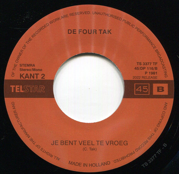 De Four Tak - Ik Heb 'n Hart Zo Groot Als 'n Klerenkast | Telstar (3377) - 4