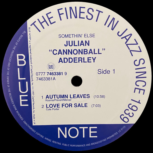Cannonball Adderley , Miles Davis , Hank Jones , Sam Jones , Art Blakey - Somethin' Else | Blue Note (BST-81595) - 3