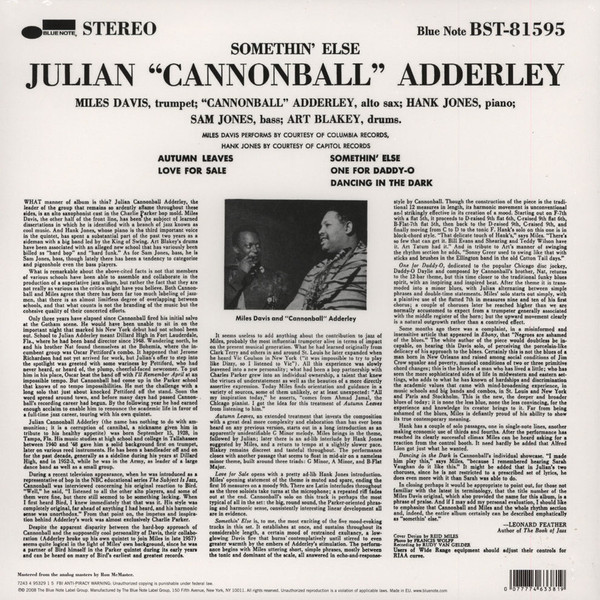 Cannonball Adderley , Miles Davis , Hank Jones , Sam Jones , Art Blakey - Somethin' Else | Blue Note (BST-81595) - 2