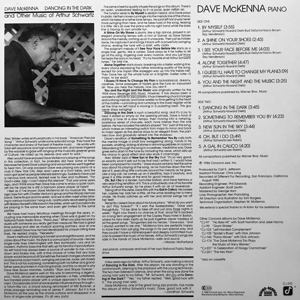 Dave McKenna - Dancing In The Dark (And Other Music Of Arthur Schwartz) | Concord Jazz (CJ-292) - 2