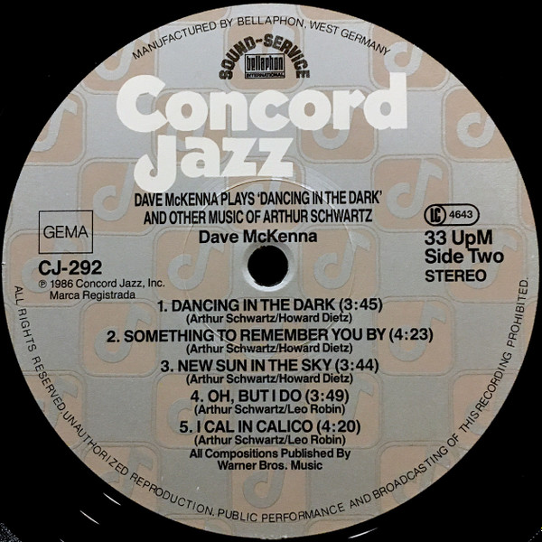 Dave McKenna - Dancing In The Dark (And Other Music Of Arthur Schwartz) | Concord Jazz (CJ-292) - 4