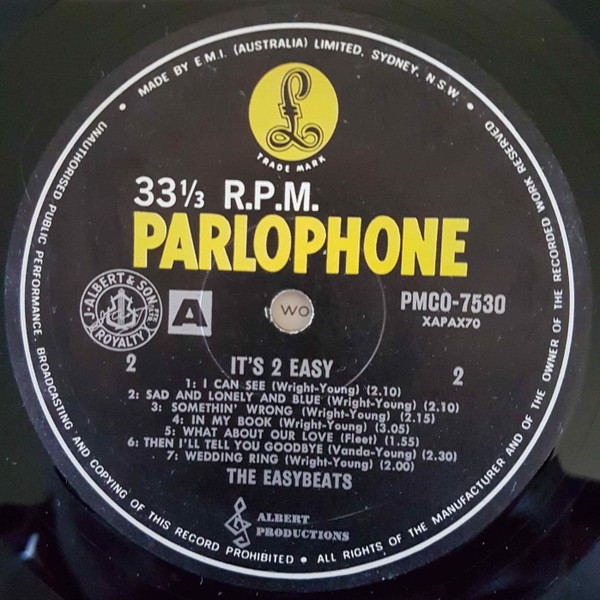 The Easybeats - It's 2 Easy | Parlophone (PMCO 7530) - 4 The Easybeats - It's 2 Easy | Parlophone (PMCO 7530) - 4