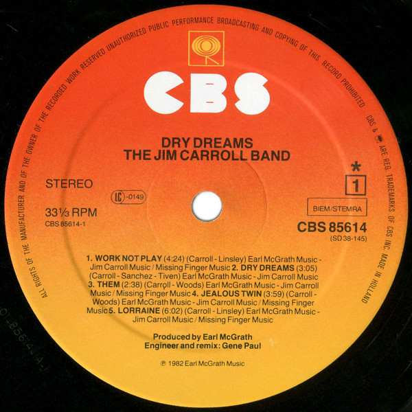 The Jim Carroll Band - Dry Dreams | CBS (85614) - 3