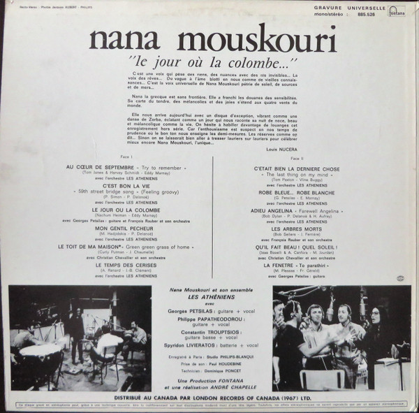 Nana Mouskouri - Le Jour Où La Colombe... | Fontana (885.526) - 2 Nana Mouskouri - Le Jour Où La Colombe... | Fontana (885.526) - 2