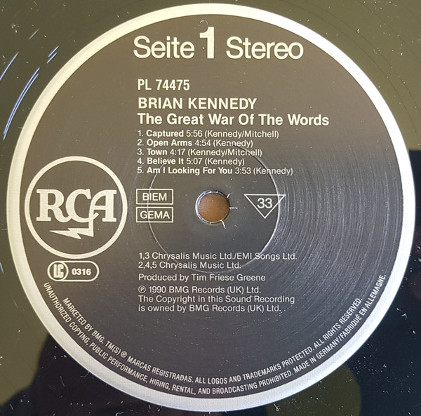 Brian Kennedy - The Great War Of Words | RCA (PL 74475) - 3
