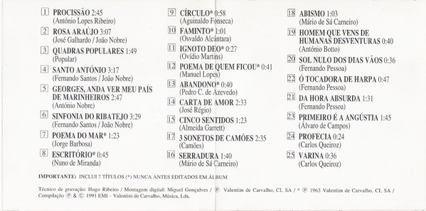 João Villaret - Procissão | EMI-Valentim De Carvalho, Música Lda. (0 777 7 97552 2 6) - 3
